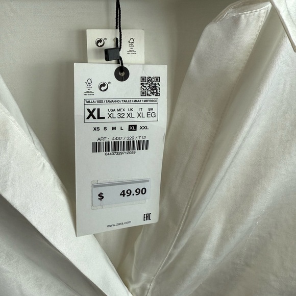 NWT Zara Ruched Satin Effect Shirt in Ecru White Ref. 4437/329 - Picture 9 of 11